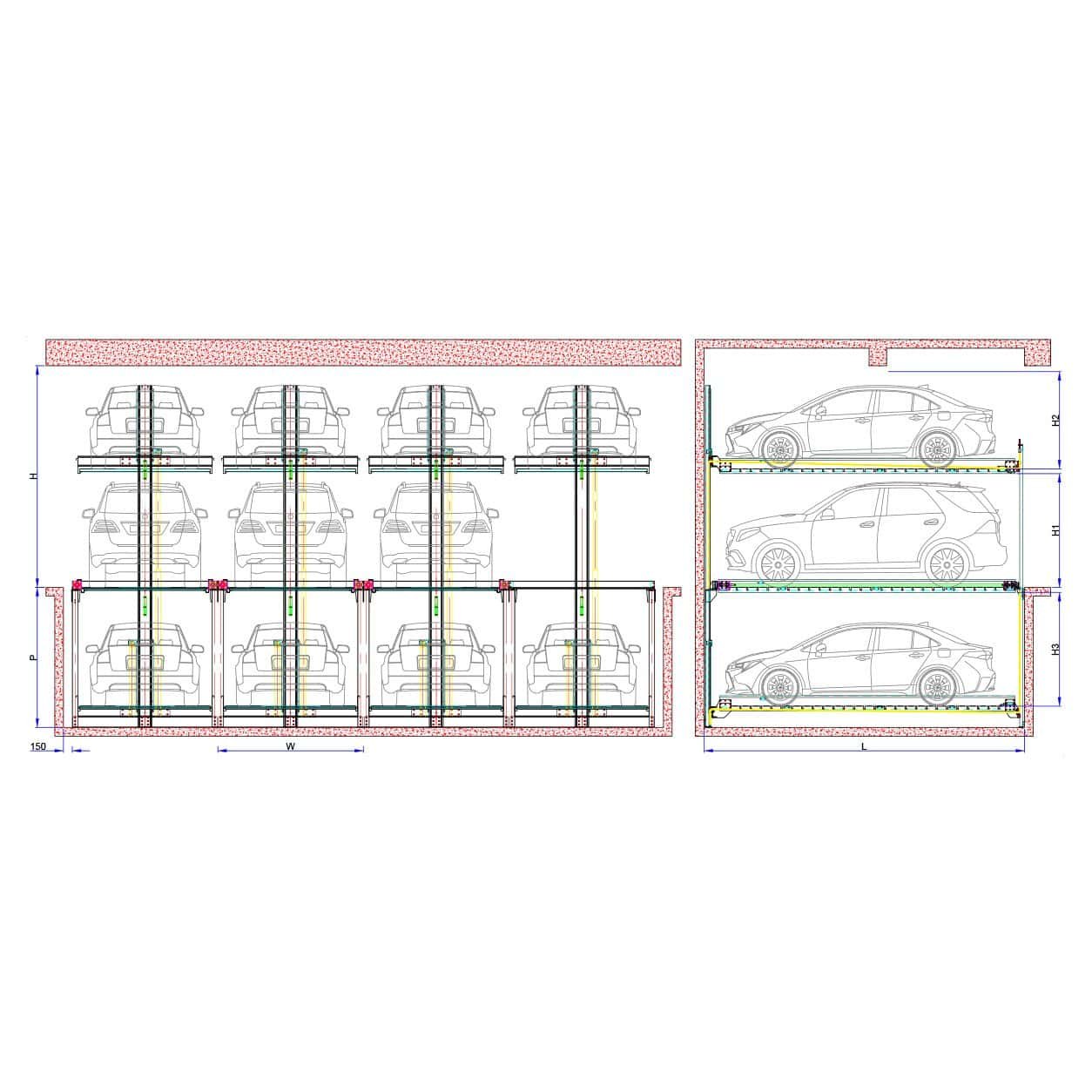 2 Level Hydraulic Stack Parking System HSG1 installation