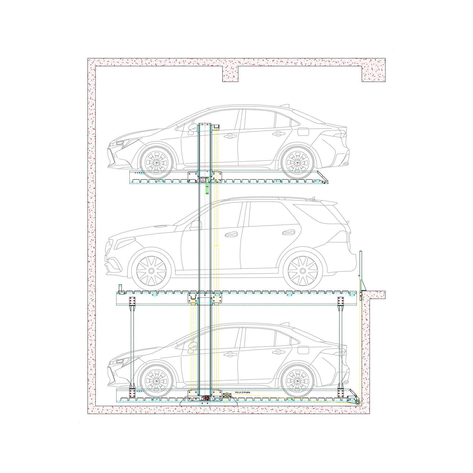 3 Level Hydraulic Pit Stack Parking System